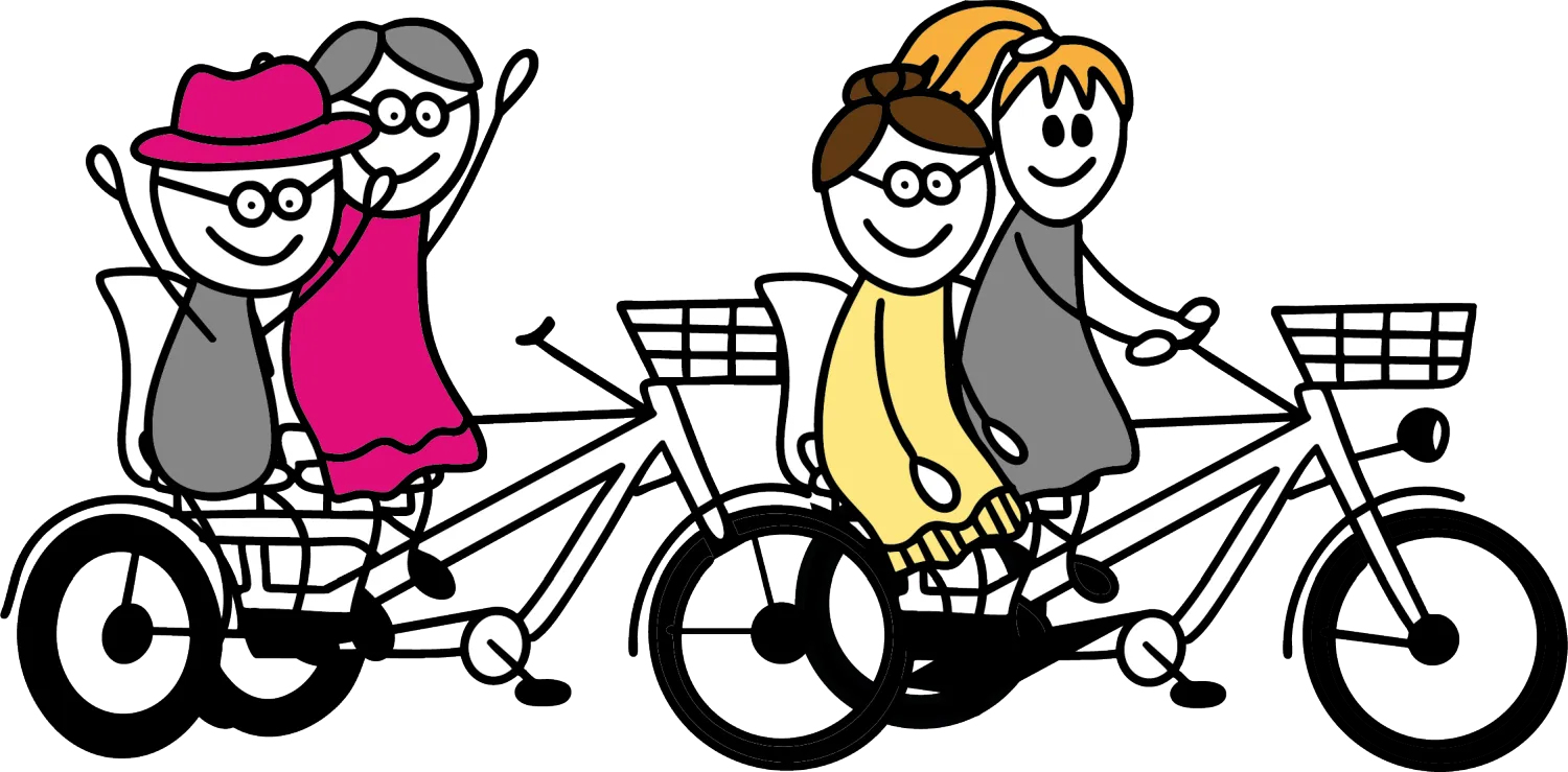 Alltagshilfe Lebensfroh - Symbol für Senior und Krankenschwester auf dem Fahrrad